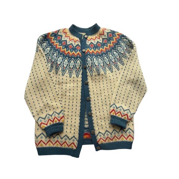 Vintage Norwegian Wool Cardigan Nordic Ski Sweater with Silver Buttons Medium - Picture 4 of 9